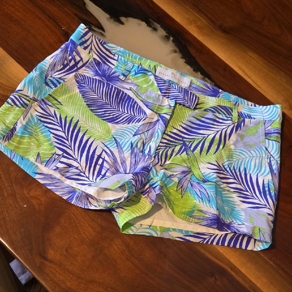 Amanda Uprichard Blue and Green Leaf Print Shorts